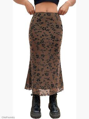 High Waisted Mesh Skirt Fishtail Bodycon Long Skirt Size S